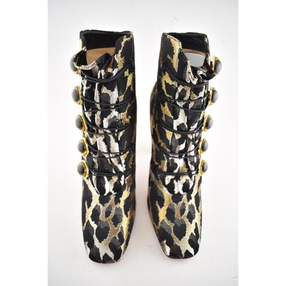 Christian Louboutin Lady See 100 Black Gold Lurex Feline Heel Ankle Bootie 37.5 - Picture 5 of 9